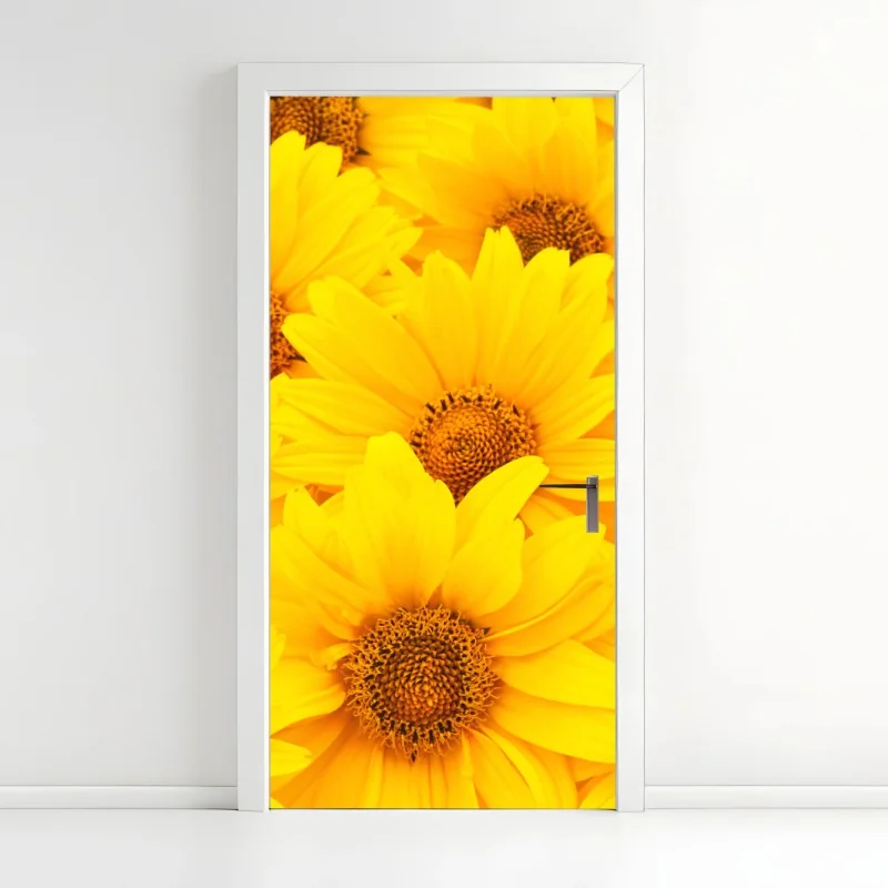 Türaufkleber leuchtende gelbe sonnenblumen in nahaufnahme