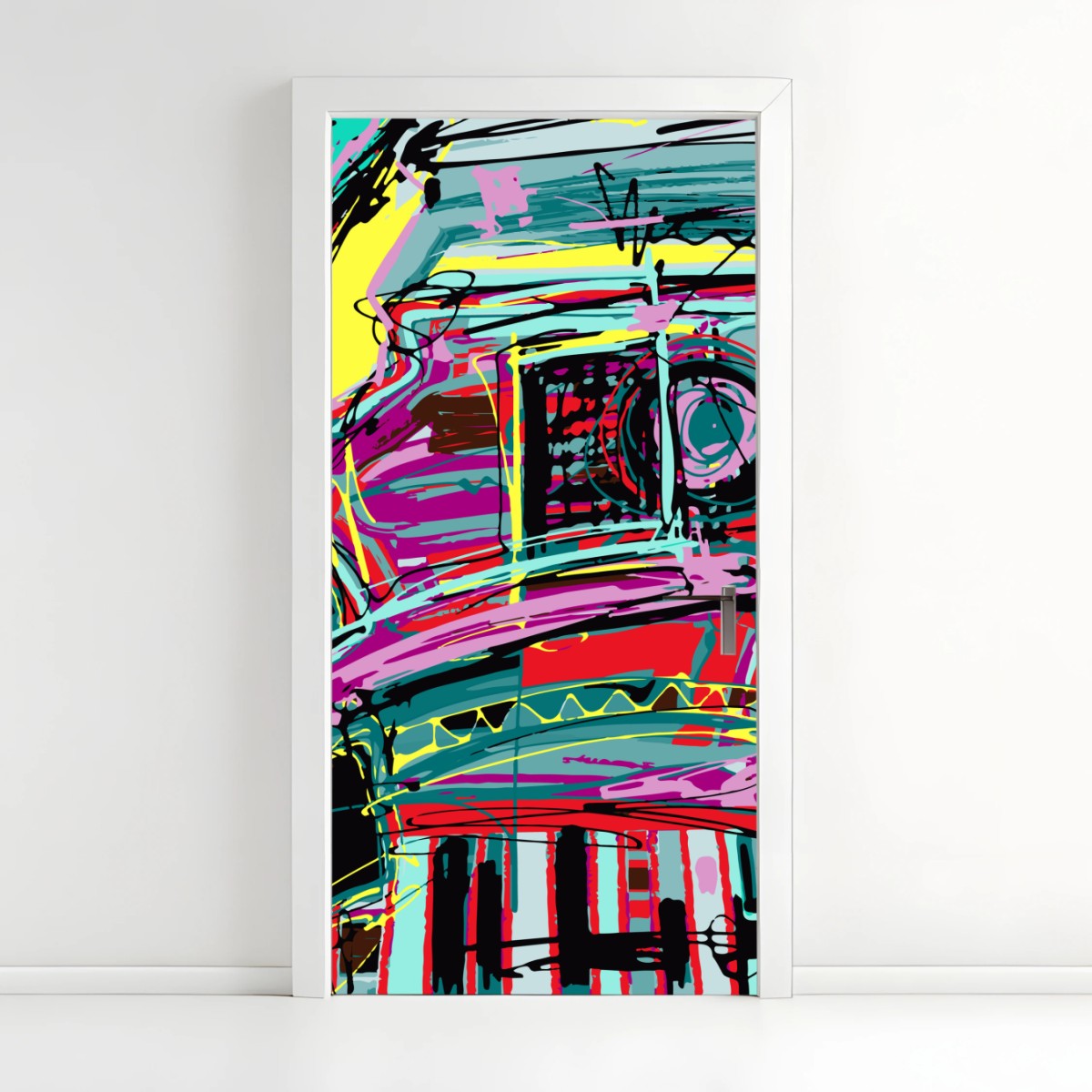 Türaufkleber lebhafte türkis abstrakte autokomposition – Wallnifity®