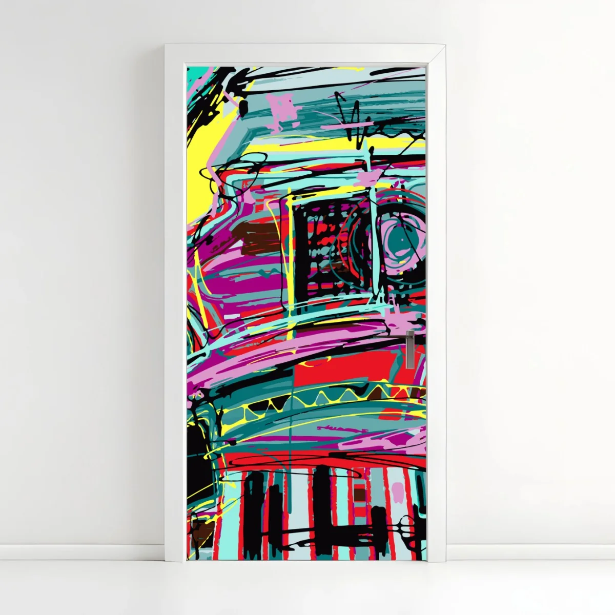 Türaufkleber lebhafte türkis abstrakte autokomposition – Wallnifity® Türaufkleber lebhafte türkis abstrakte autokomposition – Wallnifity®