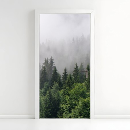 Türaufkleber nebliger immergrüner wald panorama – Wallnifity®