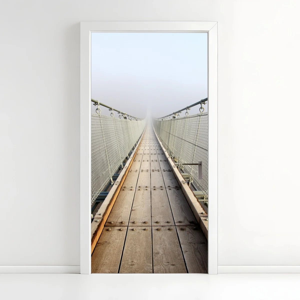 Türaufkleber neblige hängebrücke die in den nebel führt – Wallnifity® Türaufkleber neblige hängebrücke die in den nebel führt – Wallnifity®