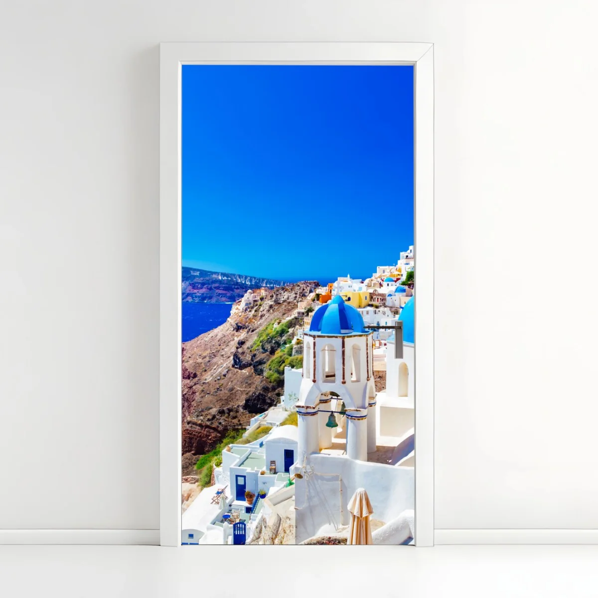 Türaufkleber Santorini blaue kuppeln über dem Ägäischen Meer – Wallnifity® Türaufkleber Santorini blaue kuppeln über dem Ägäischen Meer – Wallnifity®