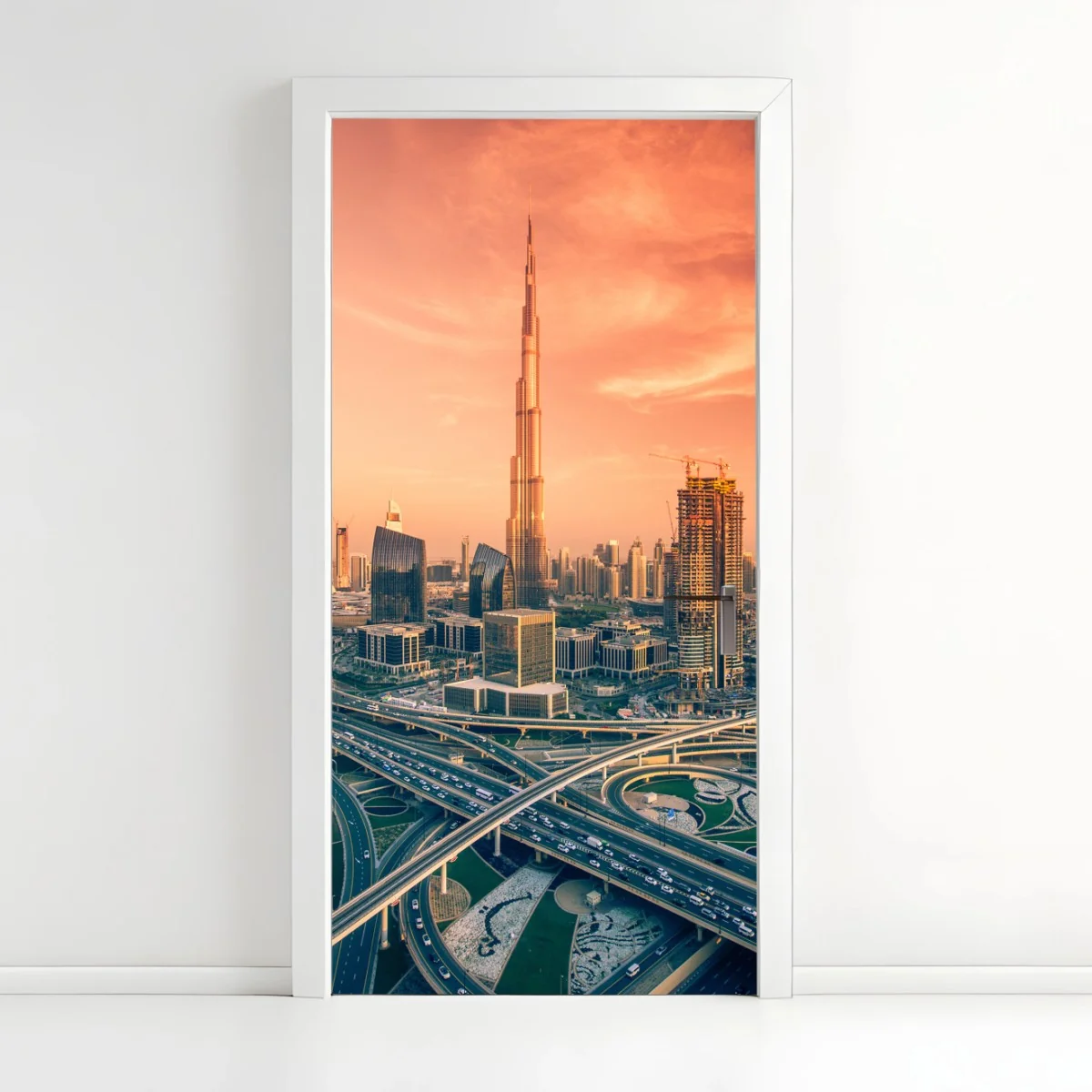 Türaufkleber Dubai skyline bei sonnenuntergang – Wallnifity® Türaufkleber Dubai skyline bei sonnenuntergang – Wallnifity®