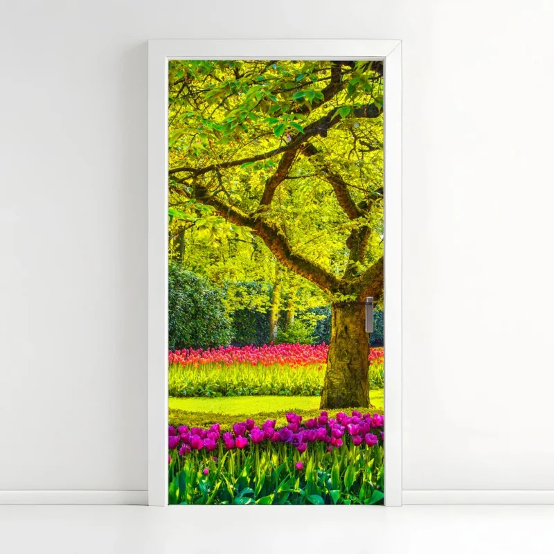 Türaufkleber bunter tulpengarten in Keukenhof