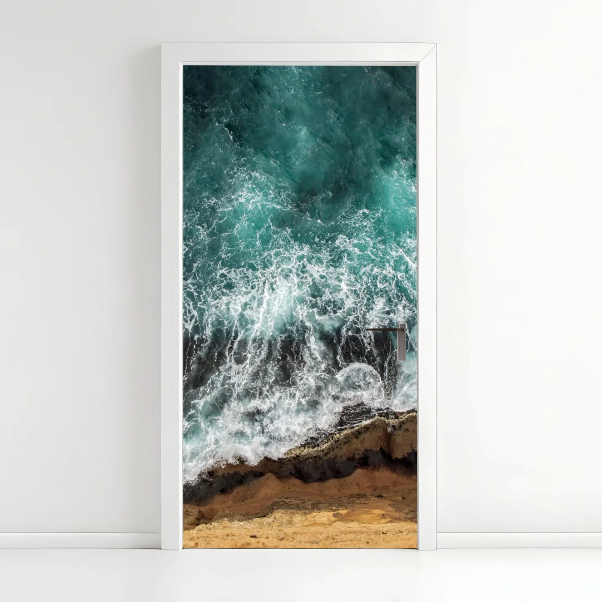 Türaufkleber türkise küste aus der vogelperspektive mit brandenden wellen – Wallnifity® Türaufkleber türkise küste aus der vogelperspektive mit brandenden wellen – Wallnifity®