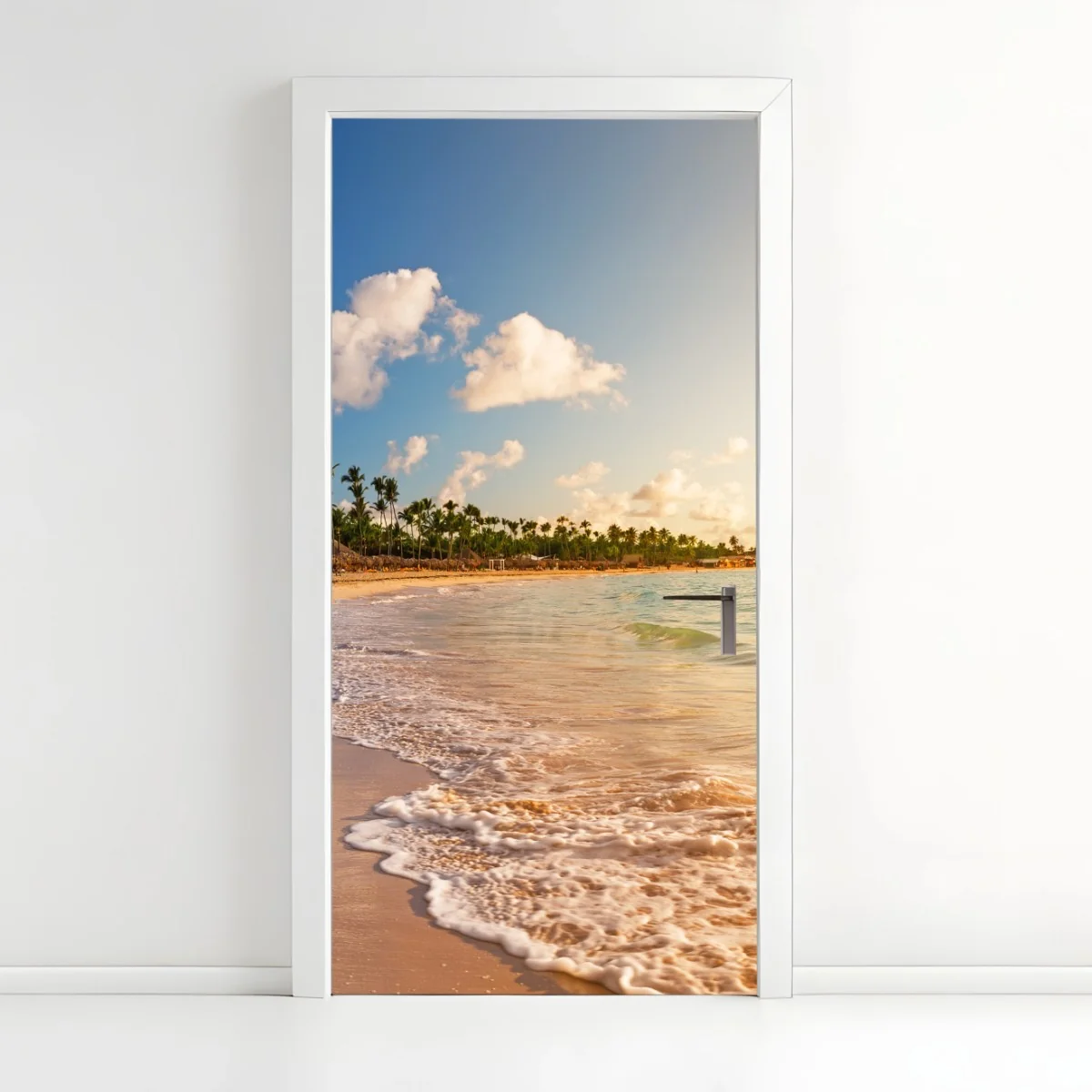 Türaufkleber tropischer sonnenuntergang am strand mit palmensilhouetten – Wallnifity® Türaufkleber tropischer sonnenuntergang am strand mit palmensilhouetten – Wallnifity®