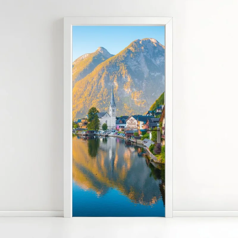 Türaufkleber morgendlicher lichtglanz über Hallstatt am see