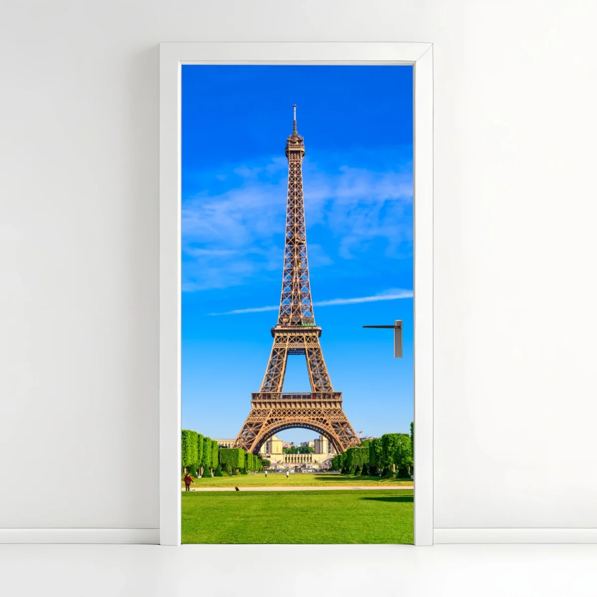 Türaufkleber Eiffelturm am Champ de Mars, lebendige pariser skyline – Wallnifity®