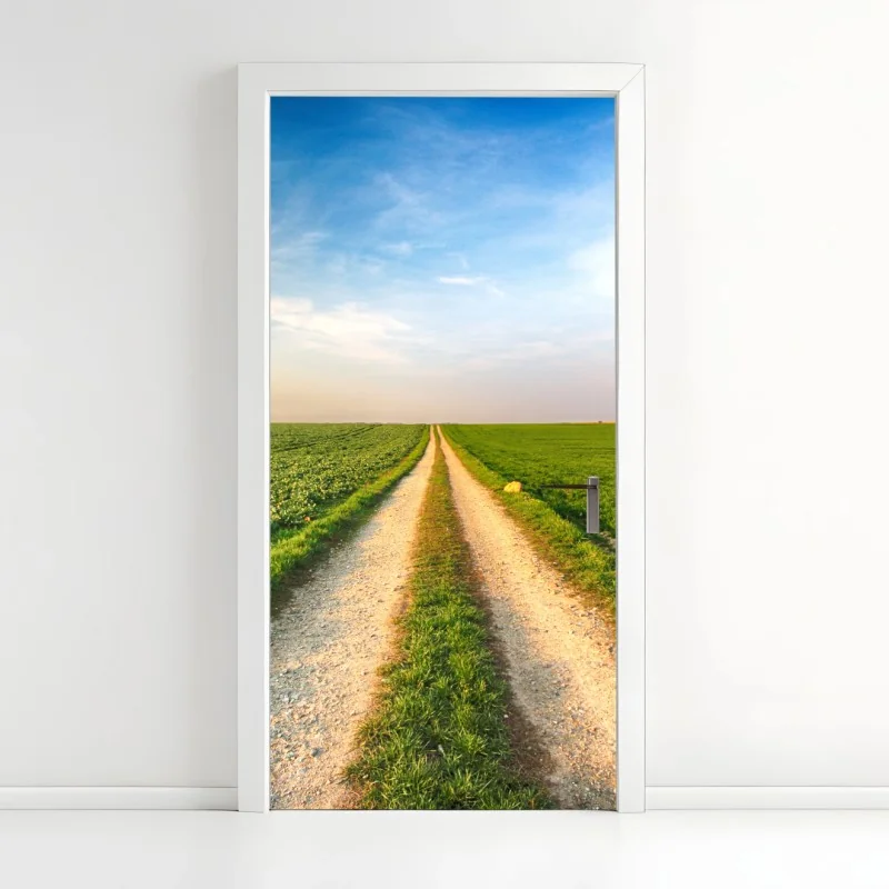 Türaufkleber feldweg durch grüne felder