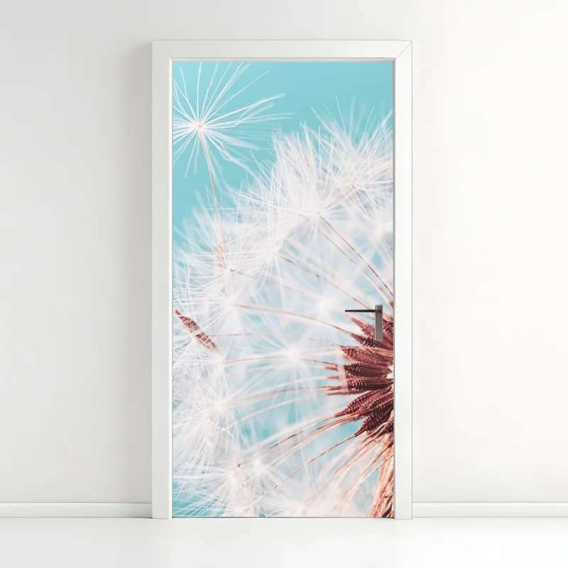 Türaufkleber zarter löwenzahn vor türkisfarbenem hintergrund