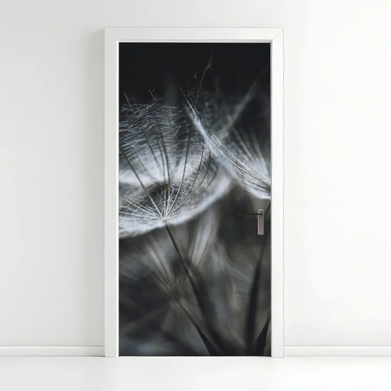 Türaufkleber zarte löwenzahnsamen in monochrom