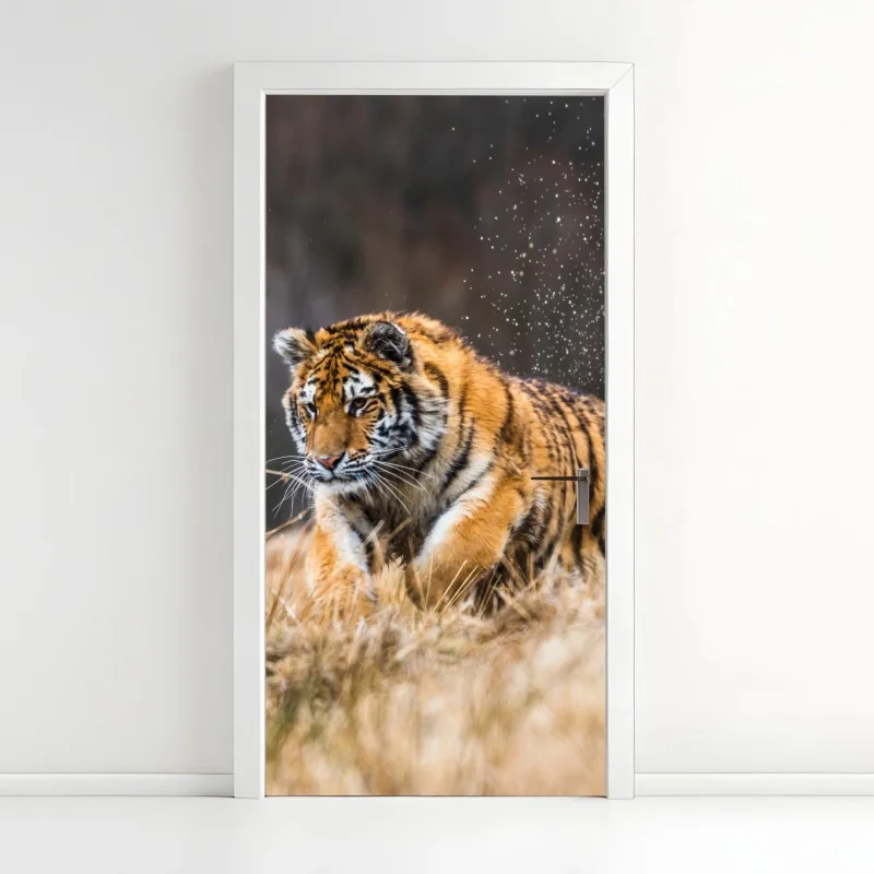 Türaufkleber sibirischer tiger in bewegung