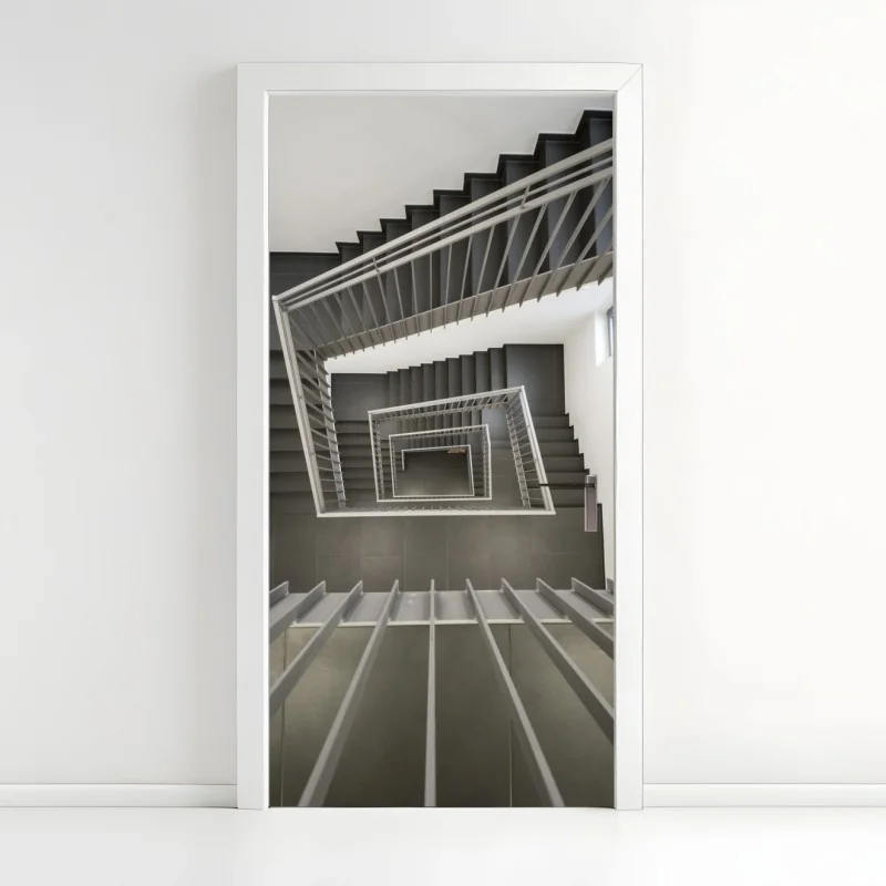 Türaufkleber geometrisches treppenhaus in perspektive