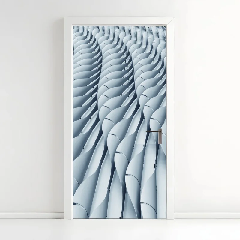 Türaufkleber leuchtende rosa fassade mit blauer tür – Wallnifity®