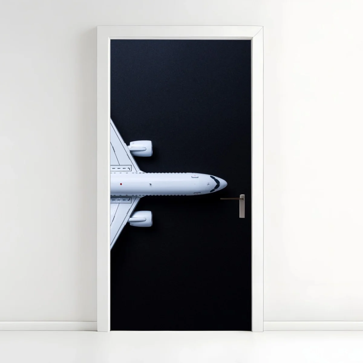 Türaufkleber weißes flugzeug von oben auf schwarzem hintergrund – Wallnifity® Türaufkleber weißes flugzeug von oben auf schwarzem hintergrund – Wallnifity®