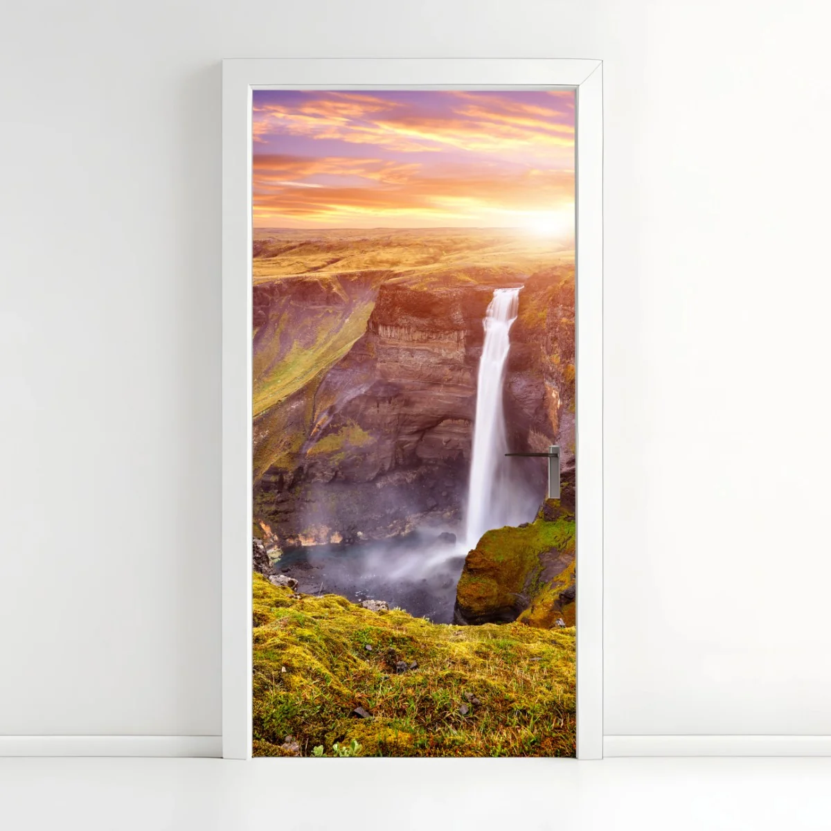Türaufkleber Haifoss wasserfall bei sonnenuntergang – Wallnifity® Türaufkleber Haifoss wasserfall bei sonnenuntergang – Wallnifity®