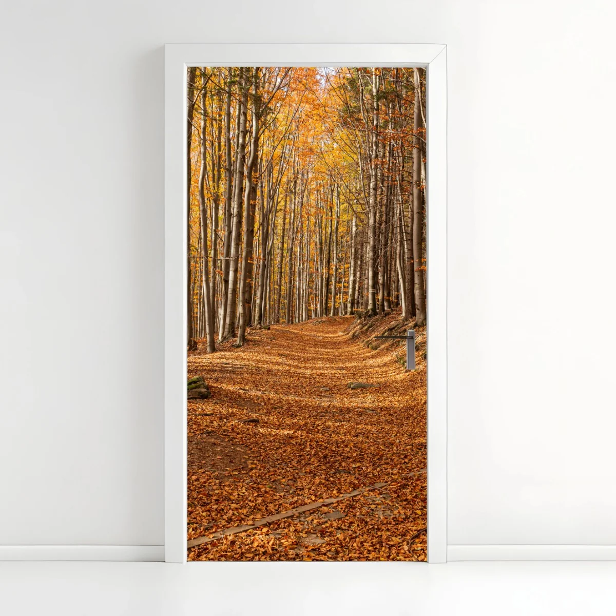 Türaufkleber herbstlicher waldweg mit goldenen blättern – Wallnifity® Türaufkleber herbstlicher waldweg mit goldenen blättern – Wallnifity®