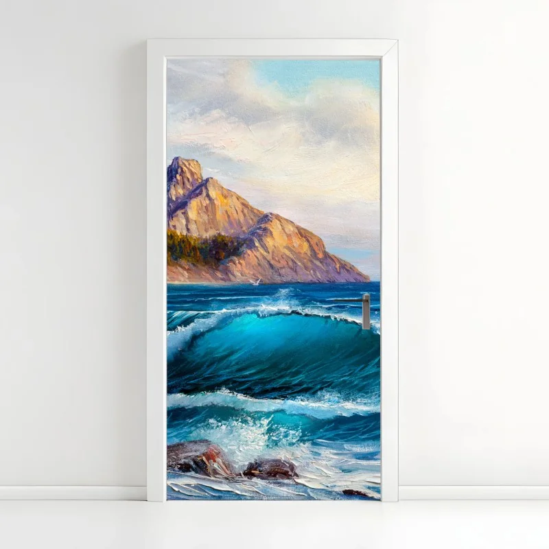 Türaufkleber sonnenuntergang über einem feldweg durch grüne wiese – Wallnifity®