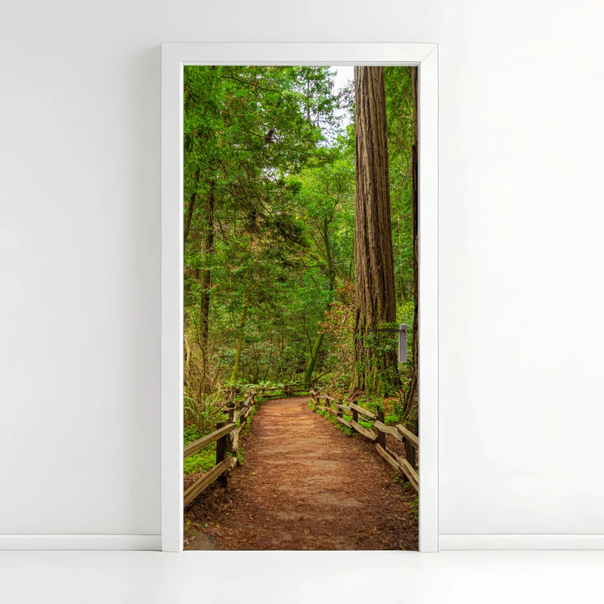 Türaufkleber majestätischer waldpfad zwischen mammutbäumen – Wallnifity® Türaufkleber majestätischer waldpfad zwischen mammutbäumen – Wallnifity®