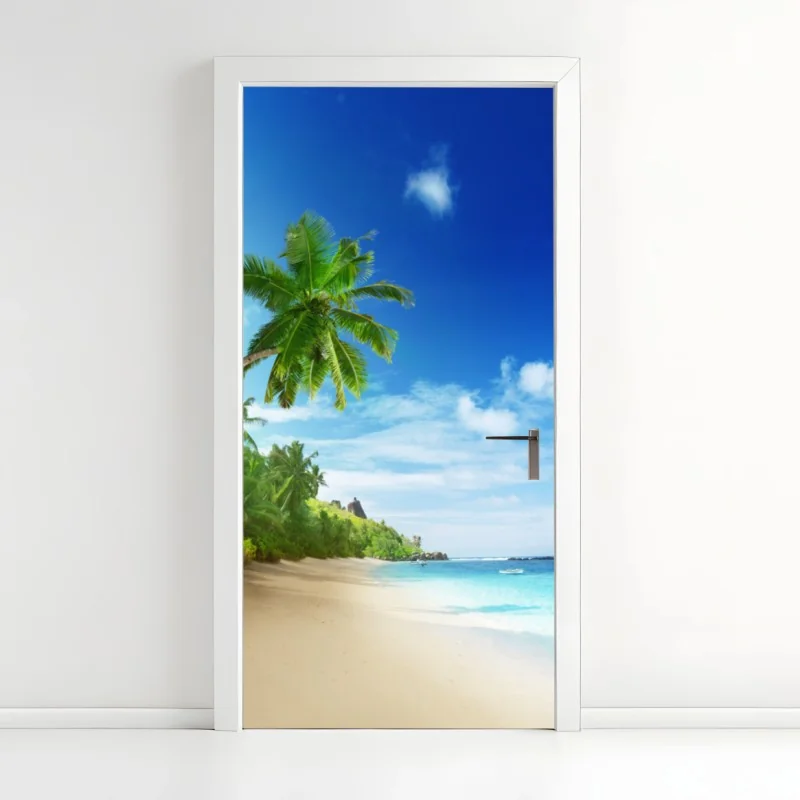 Türaufkleber sonnenuntergang am strand von Mahe, Seychellen