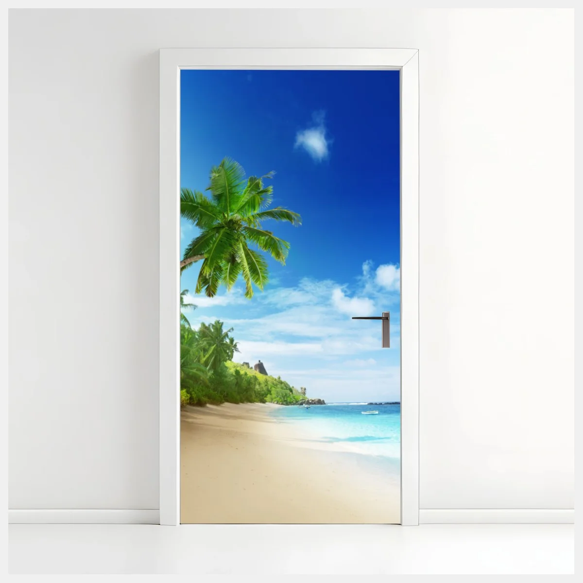 Türaufkleber sonnenuntergang am strand von Mahe, Seychellen – Wallnifity®