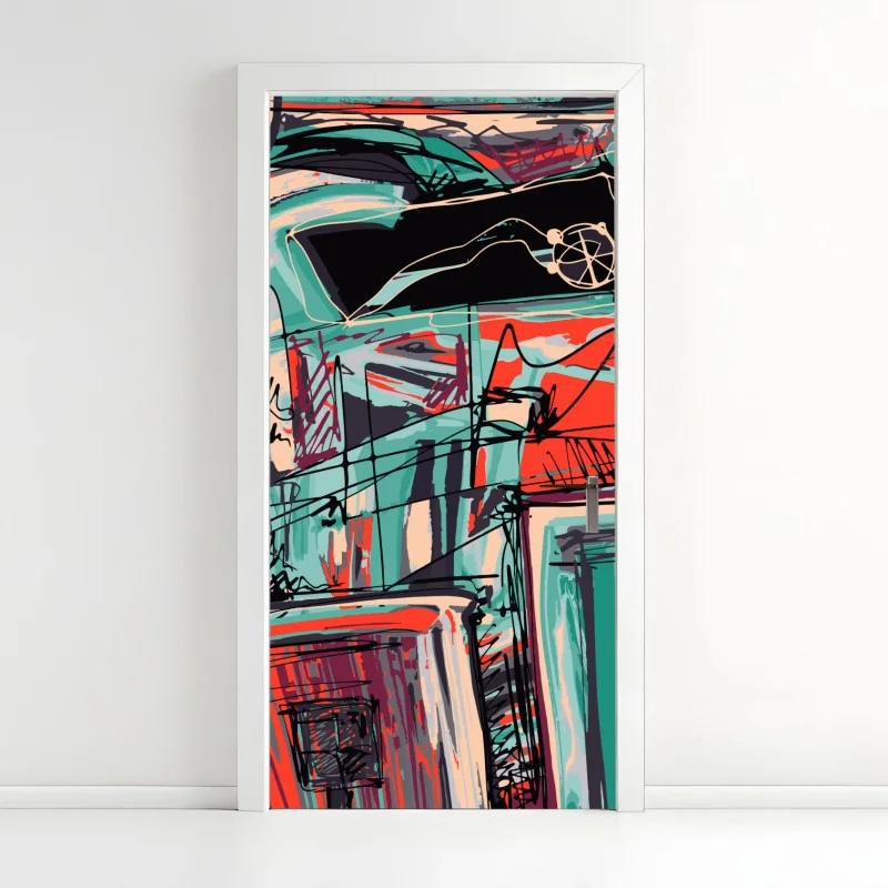 Türaufkleber sonnenaufgang über violetter wildblumenwiese – Wallnifity®