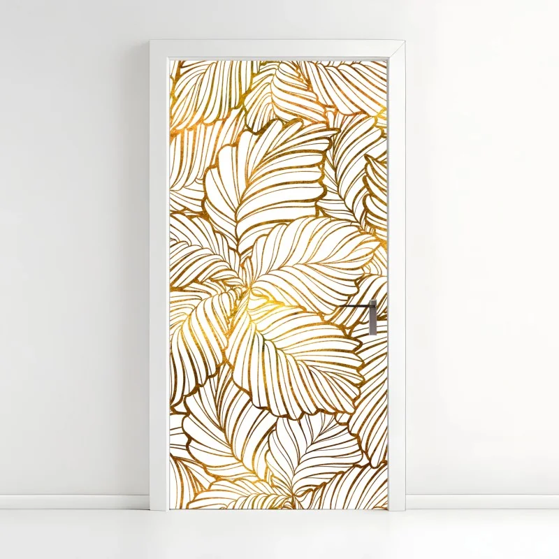 Türaufkleber goldenes blatt line art muster