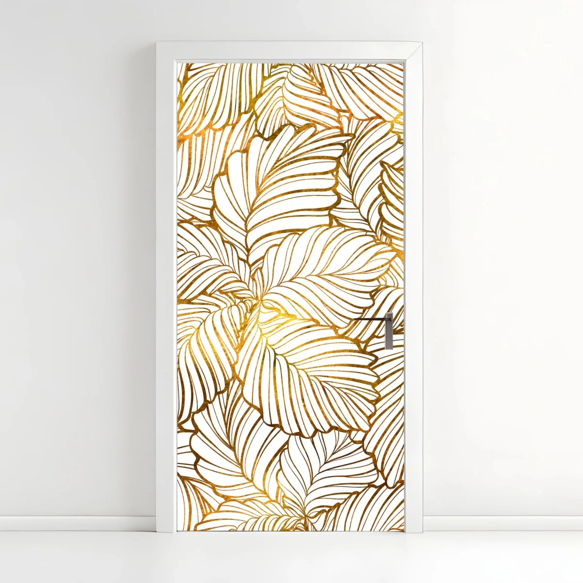 Türaufkleber goldenes blatt line art muster – Wallnifity®