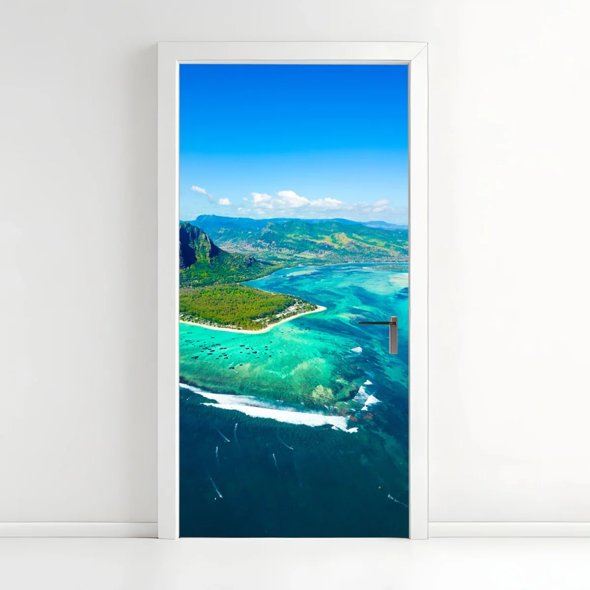 Türaufkleber Le Morne panorama der türkislagune – Wallnifity® Türaufkleber Le Morne panorama der türkislagune – Wallnifity®