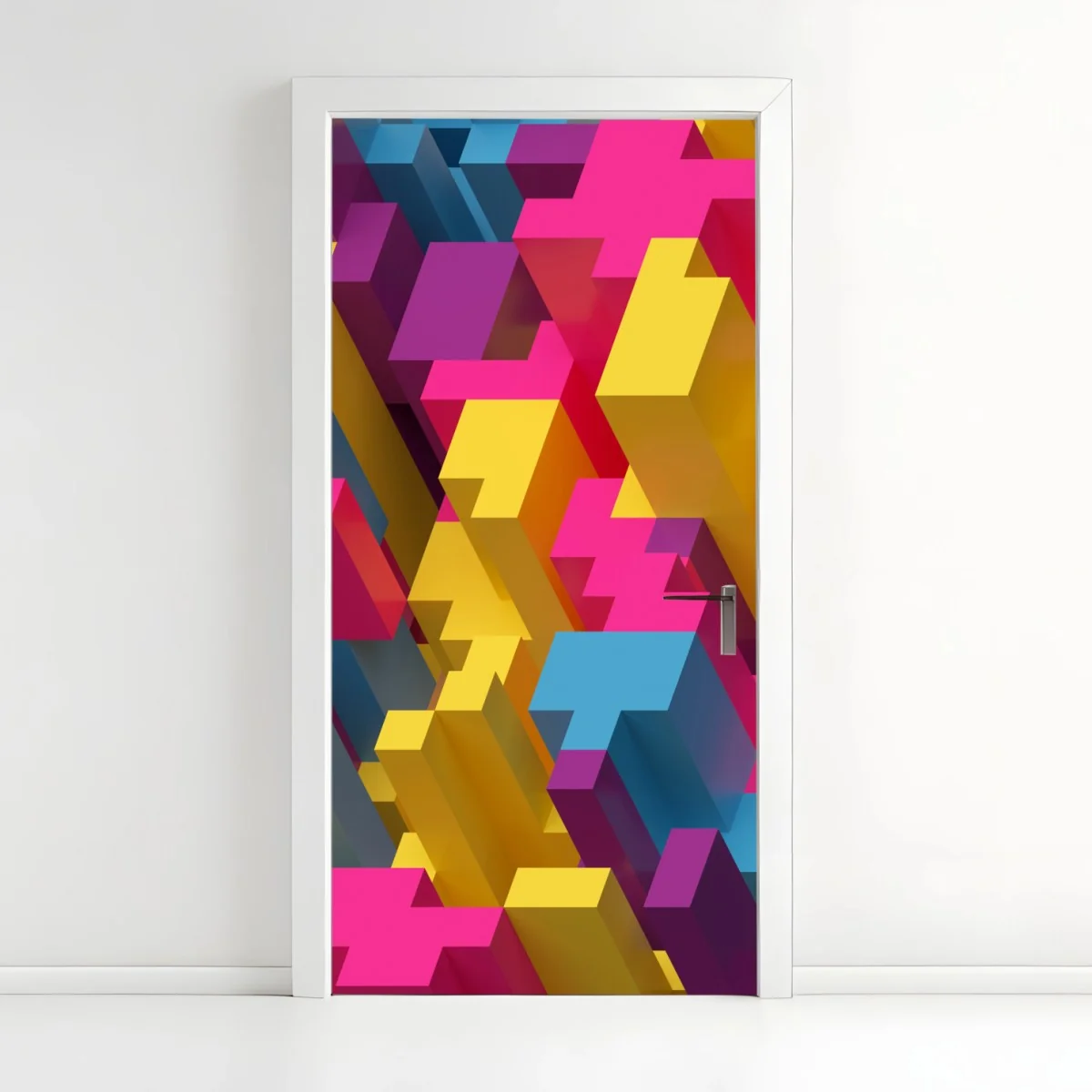 Türaufkleber buntes 3d-voxel-muster – Wallnifity®