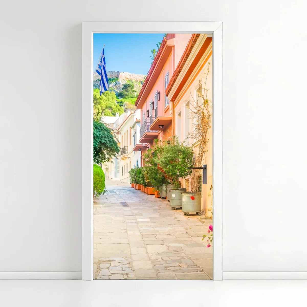 Türaufkleber sonnige griechische gasse mit bougainvillea – Wallnifity® Türaufkleber sonnige griechische gasse mit bougainvillea – Wallnifity®