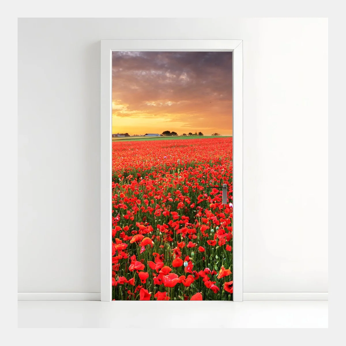 Türaufkleber mohnfeld im sonnenuntergang – Wallnifity®