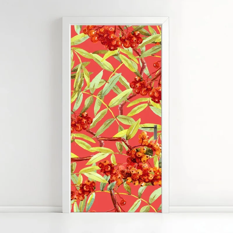 Türaufkleber aquarellmuster mit vogelbeeren
