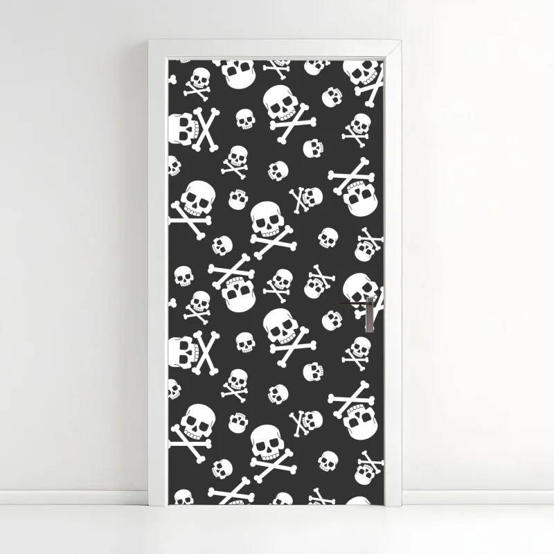 Türaufkleber weißes totenkopf muster auf grauem hintergrund
