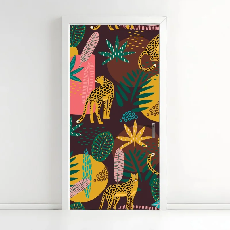 Türaufkleber tropisches leopardenmuster