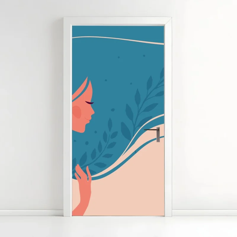 Türaufkleber sanftes blumiges profil mit fließendem haar