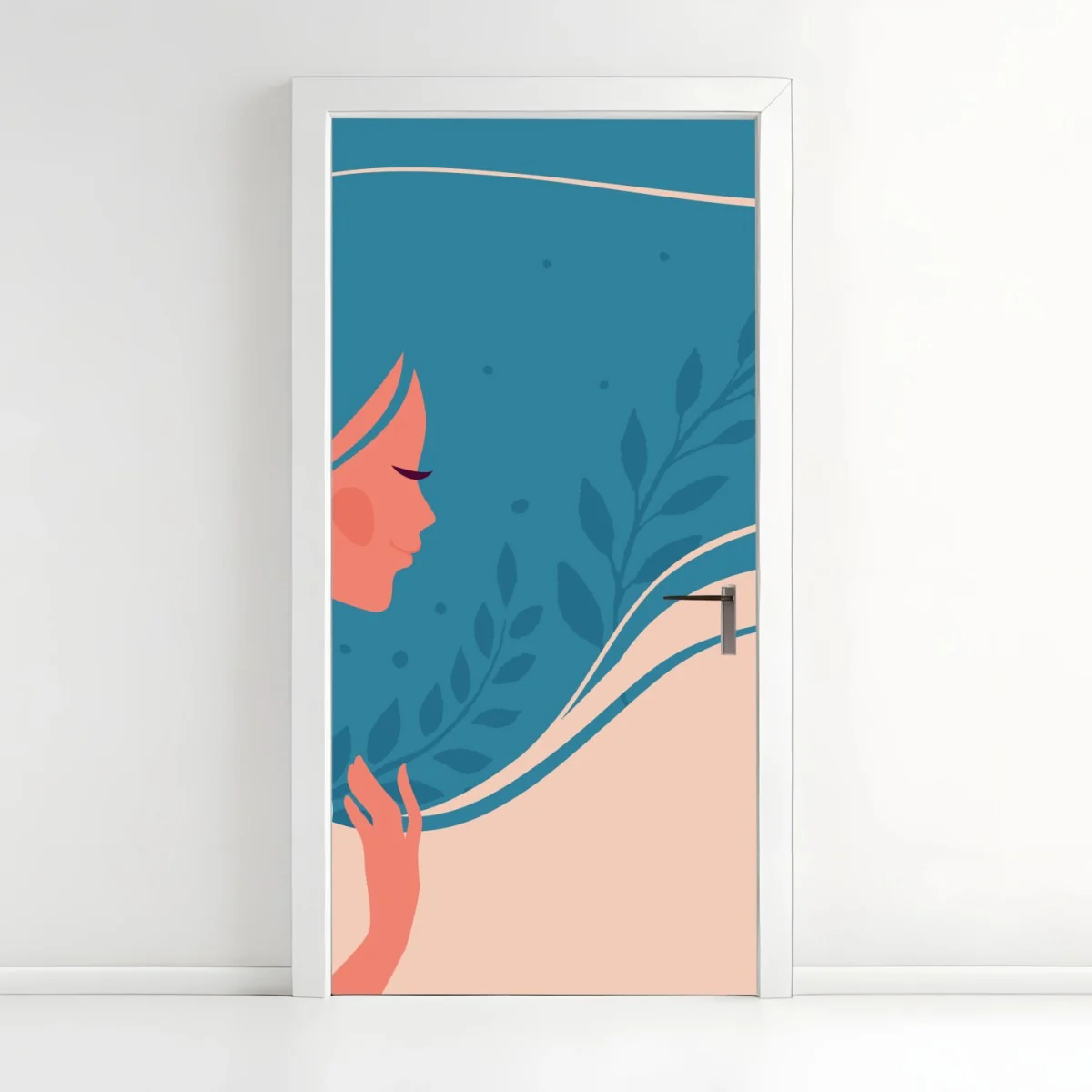 Türaufkleber sanftes blumiges profil mit fließendem haar – Wallnifity® Türaufkleber sanftes blumiges profil mit fließendem haar – Wallnifity®