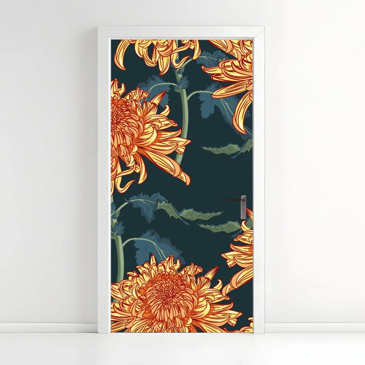 Türaufkleber goldene chrysantheme botanisches muster – Wallnifity® Türaufkleber goldene chrysantheme botanisches muster – Wallnifity®