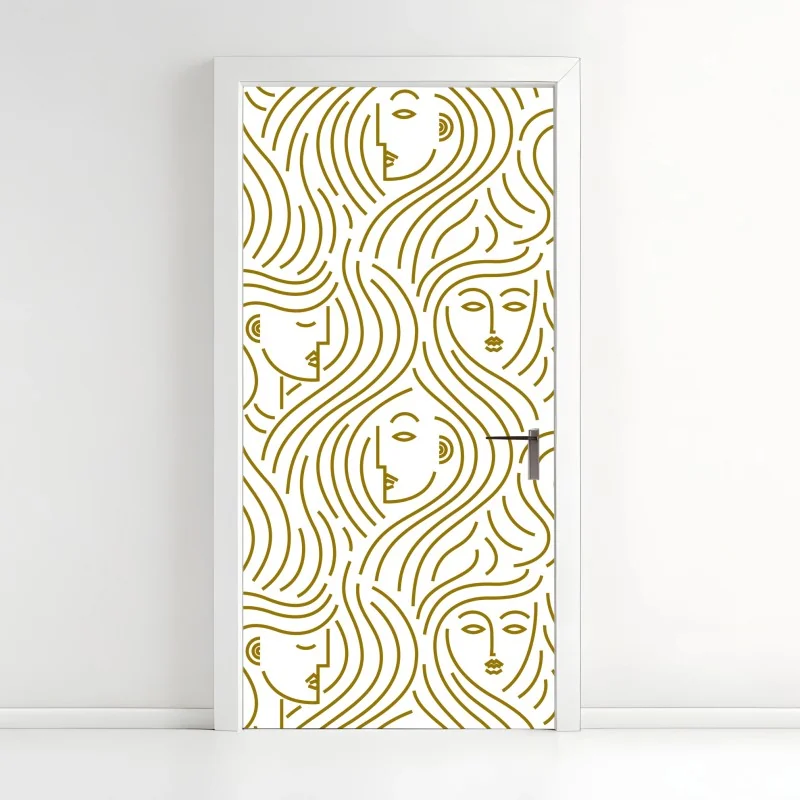 Türaufkleber goldene fließende gesichter nahtloses muster