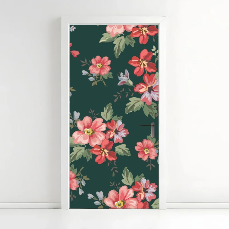 Türaufkleber vintage rosa blumenmuster auf tiefgrün