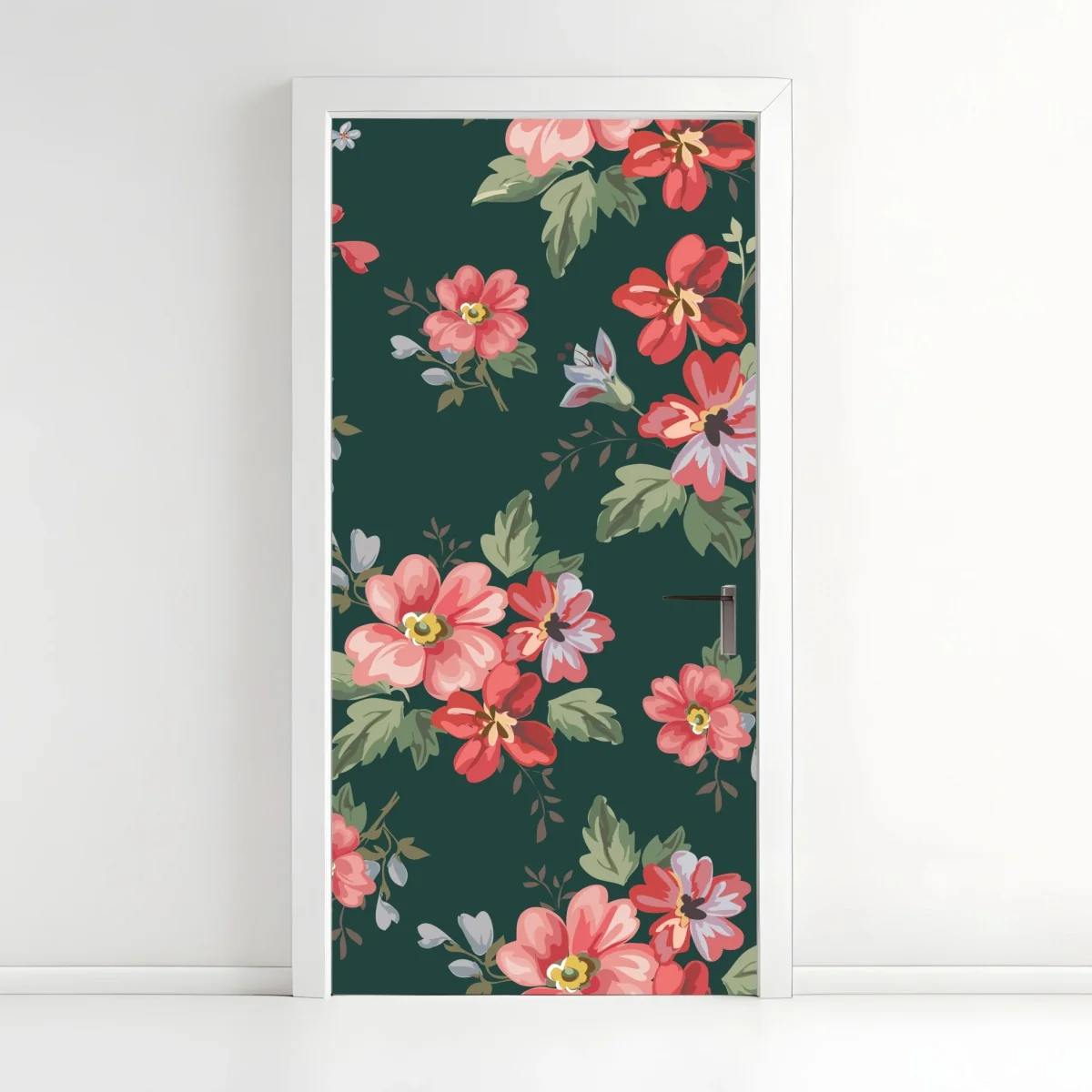 Türaufkleber vintage rosa blumenmuster auf tiefgrün – Wallnifity® Türaufkleber vintage rosa blumenmuster auf tiefgrün – Wallnifity®