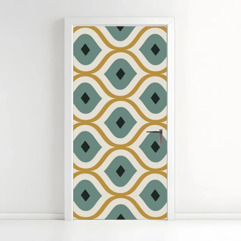 Türaufkleber türkis-goldenes geometrisches ornament