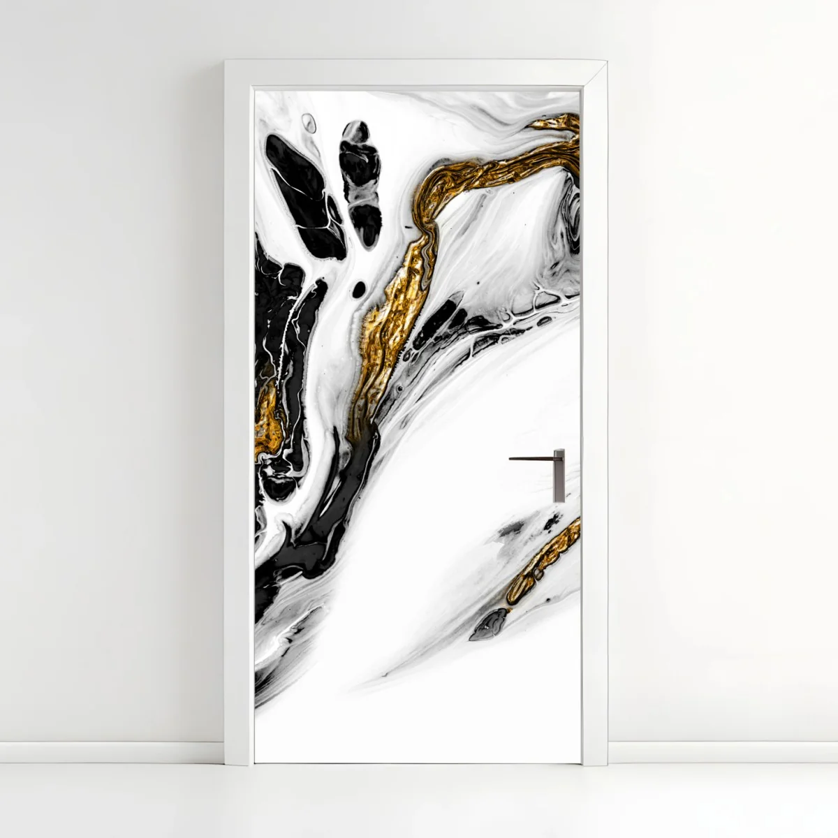 Türaufkleber schwarz-weiße abstraktion mit goldenen adern – Wallnifity®