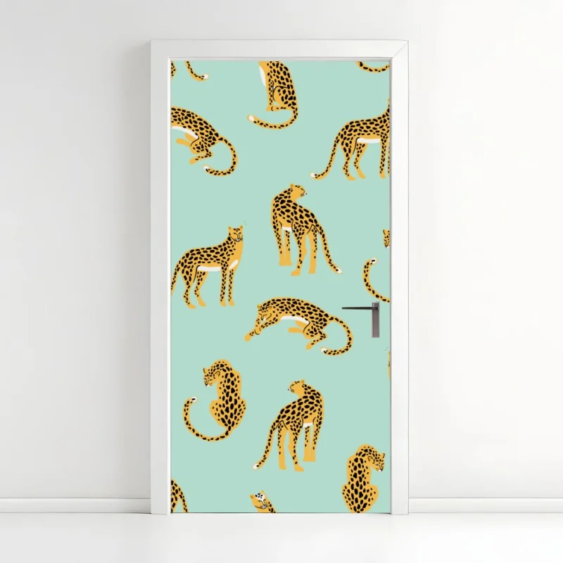 Türaufkleber verspieltes gepardenmuster auf türkisgrund