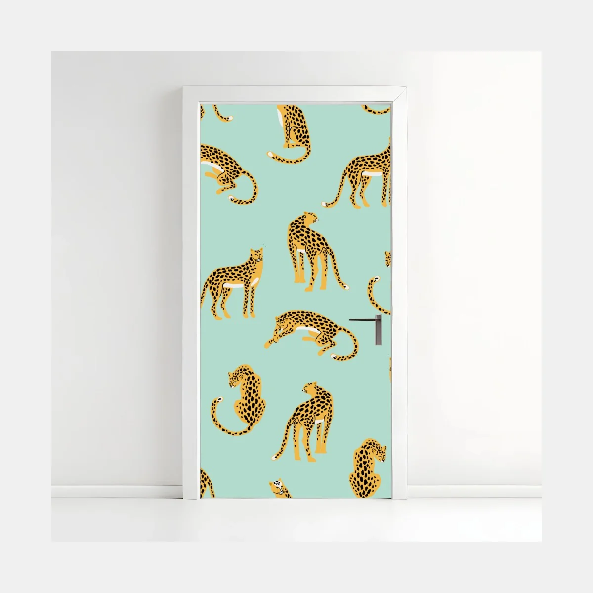 Türaufkleber verspieltes gepardenmuster auf türkisgrund – Wallnifity® Türaufkleber verspieltes gepardenmuster auf türkisgrund – Wallnifity®