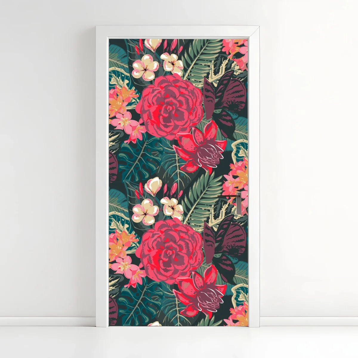 Türaufkleber tropisches blumenmuster in rosa und türkis – Wallnifity® Türaufkleber tropisches blumenmuster in rosa und türkis – Wallnifity®