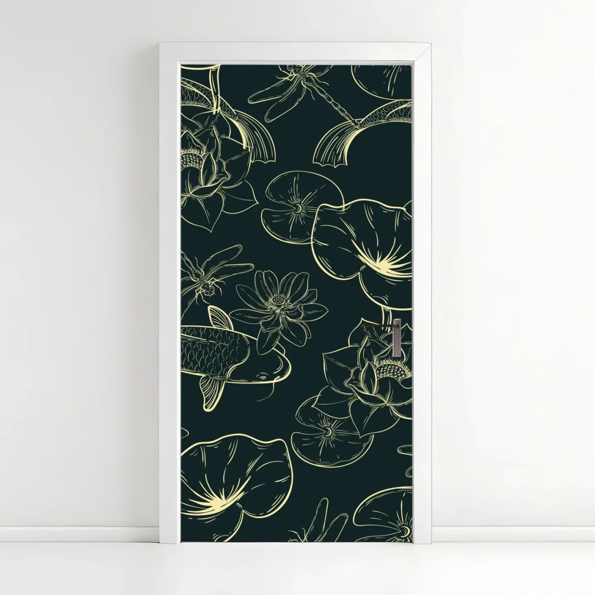 Türaufkleber handgezeichnetes koi- und lotusmuster – Wallnifity® Türaufkleber handgezeichnetes koi- und lotusmuster – Wallnifity®