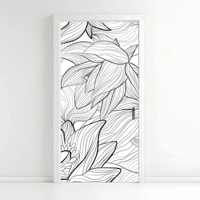 Türaufkleber zarte lotus-linienzeichnung