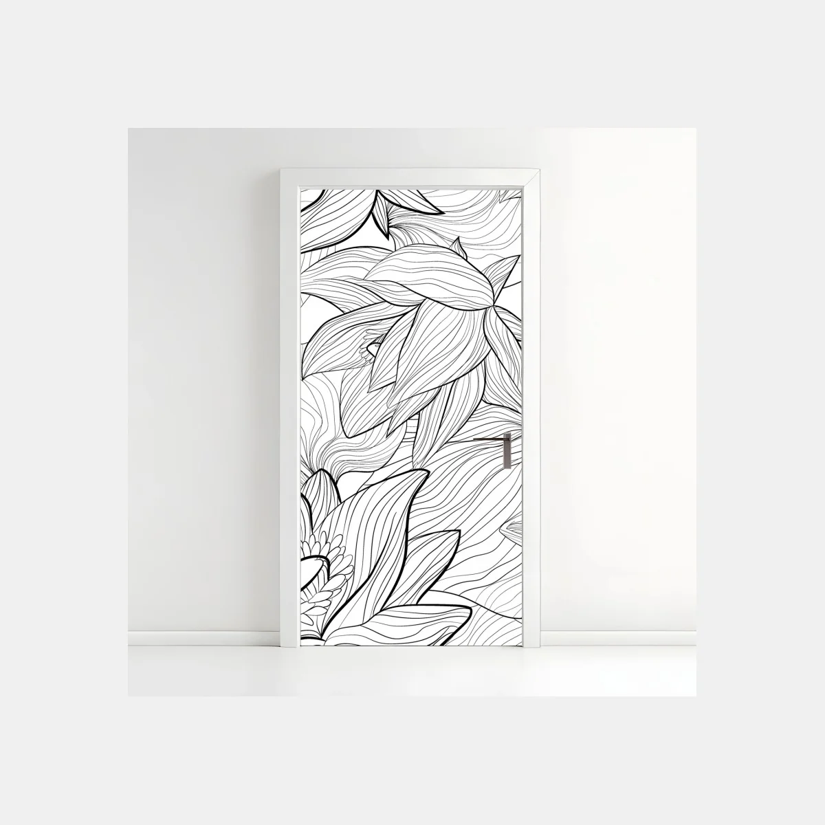 Türaufkleber zarte lotus-linienzeichnung – Wallnifity®