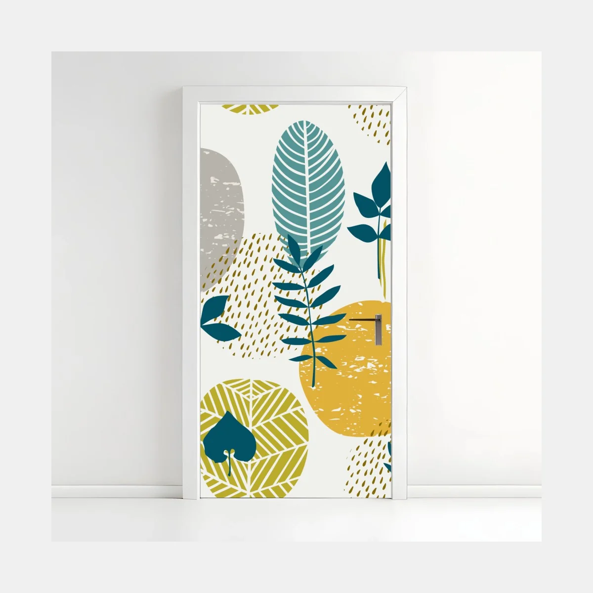 Türaufkleber türkis-senfgelbes botanisches muster – Wallnifity® Türaufkleber türkis-senfgelbes botanisches muster – Wallnifity®